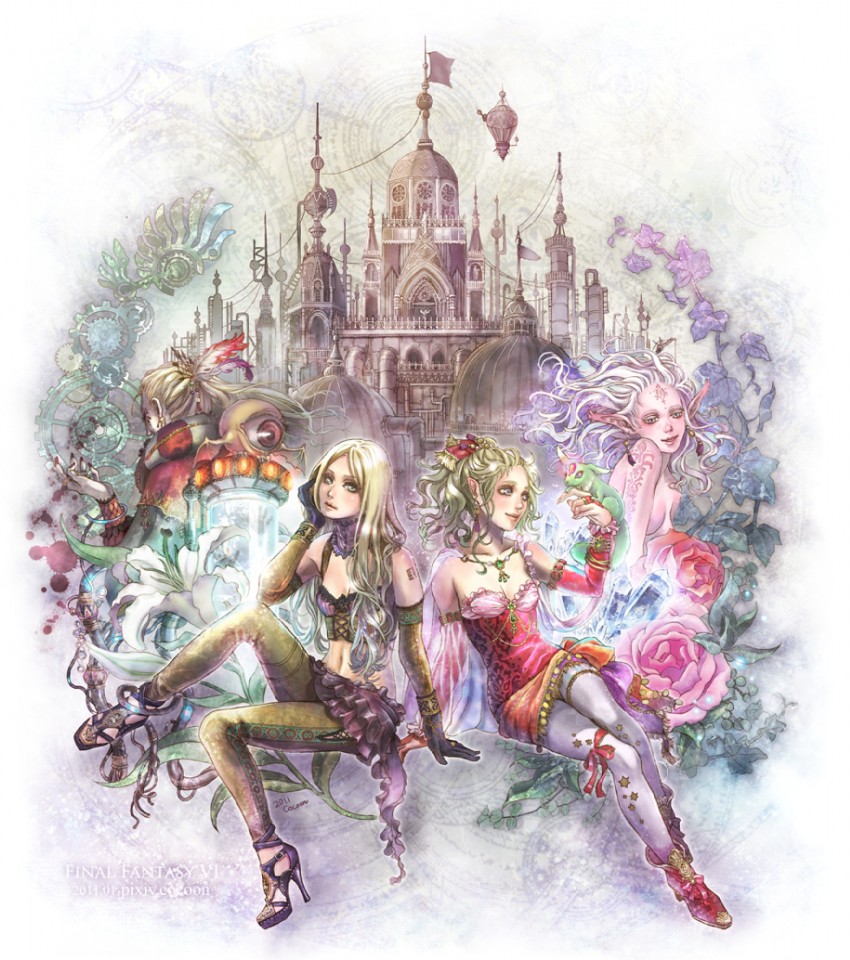 terra branford, celes chere, carbuncle, kefka palazzo, and trance terra branford (final fantasy and 1 more) drawn by cocoon_(yuming4976)