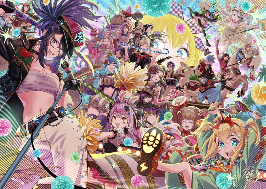 kson, amano pikamee, mirai akari, tomari mari, souchou, and 15 more (indie virtual youtuber and 7 more) drawn by sandal_master