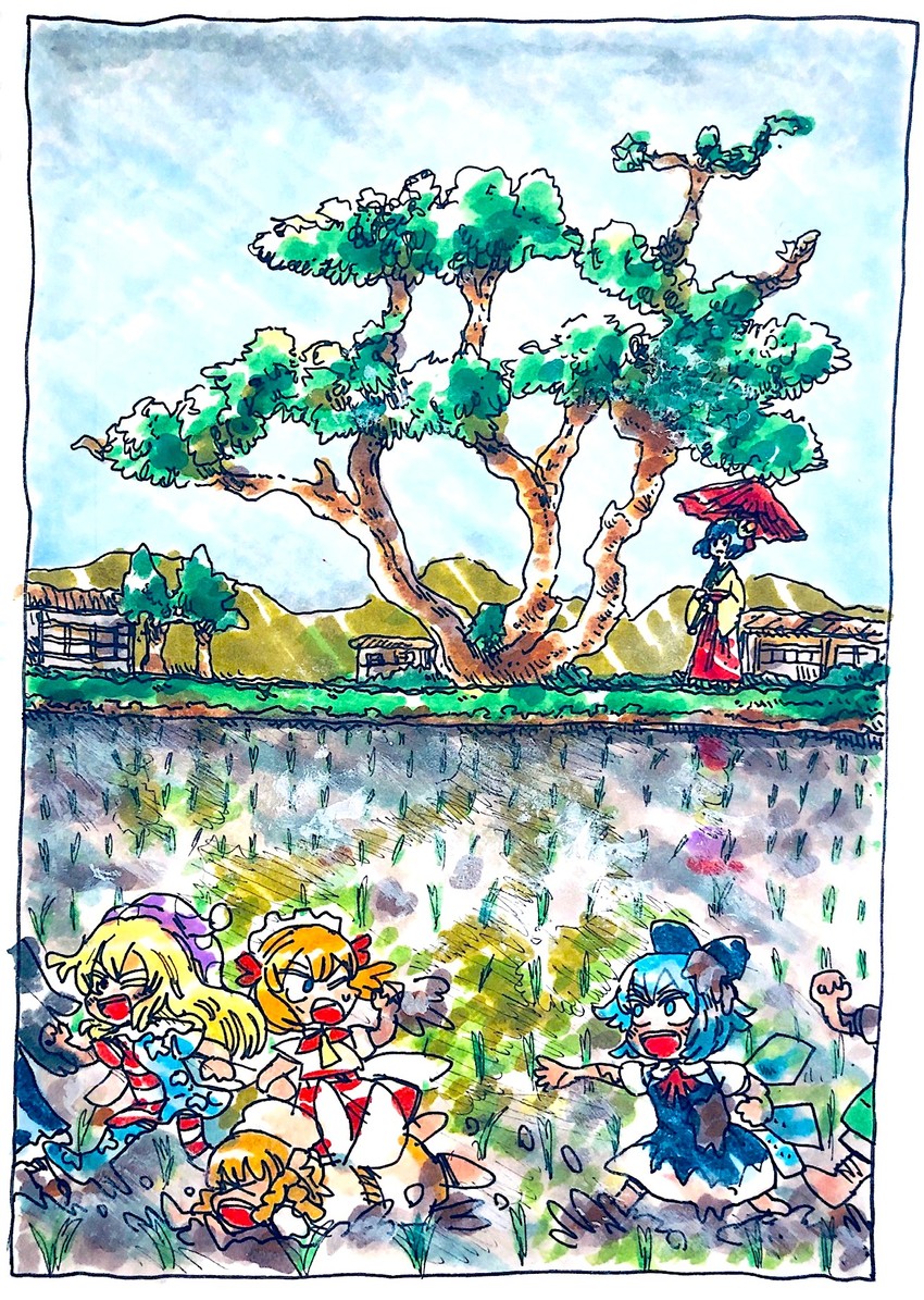 cirno, daiyousei, clownpiece, hieda no akyuu, star sapphire, and 2 more (touhou) drawn by morisshii_(morishiey)