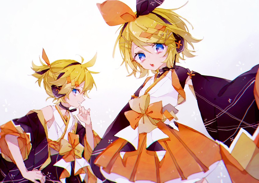 kagamine rin, kagamine len, magical mirai len, and magical mirai rin (vocaloid and 1 more) drawn by ui+