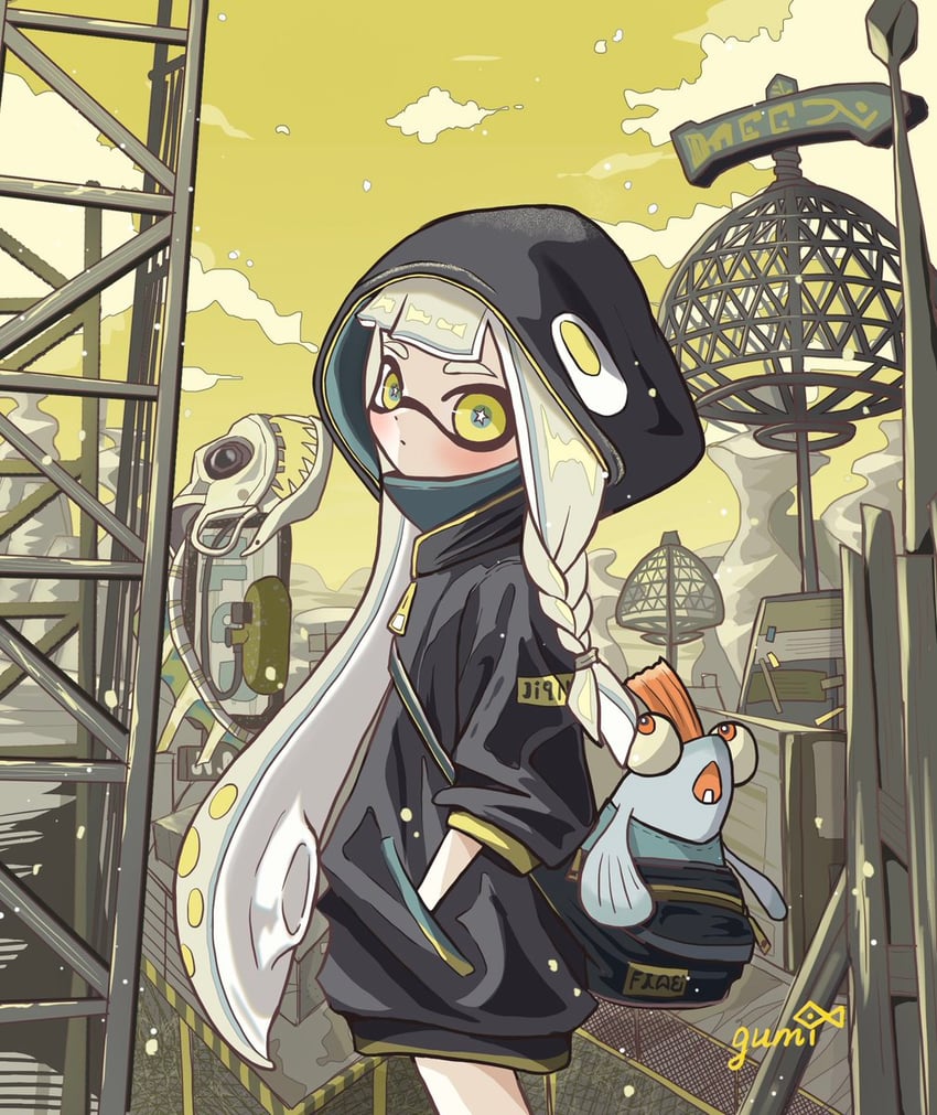 inkling player character, inkling girl, and smallfry (splatoon and 1 more) drawn by osakanagumi11