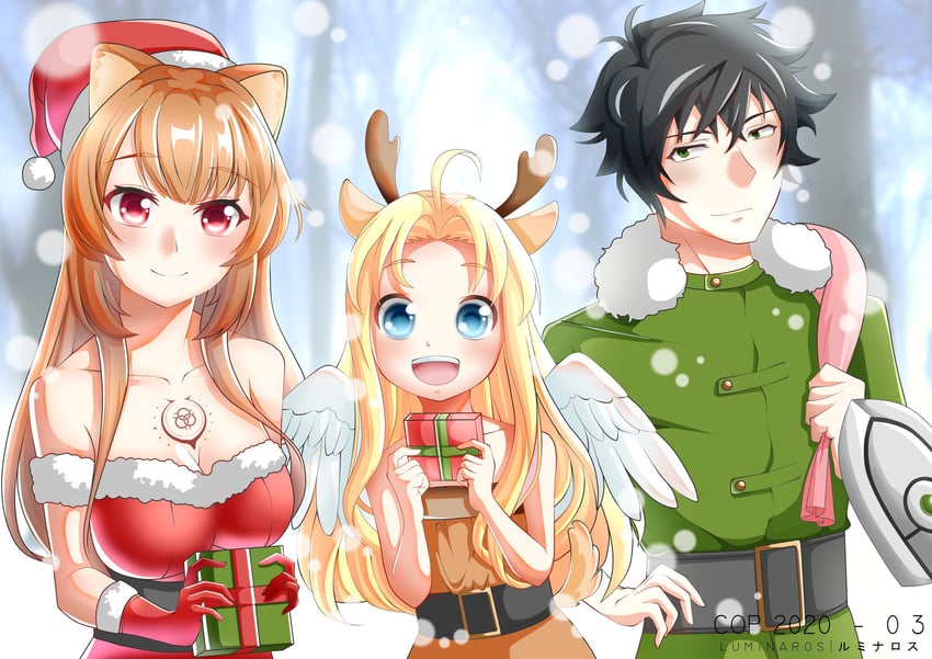 raphtalia, iwatani naofumi, and filo (tate no yuusha no nariagari) drawn by luminaros