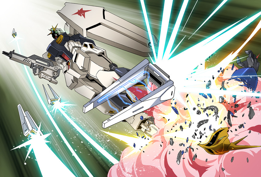 nu gundam and jagd doga gyunei custom (gundam and 1 more) drawn by platin_(alios)