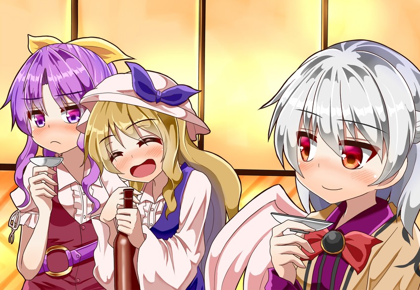 kishin sagume, watatsuki no yorihime, and watatsuki no toyohime (touhou) drawn by sugiyama_ichirou