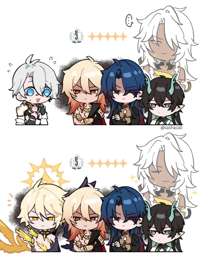 dan heng, phainon, blade, mydei, and nanook (honkai and 1 more) drawn by sashacall