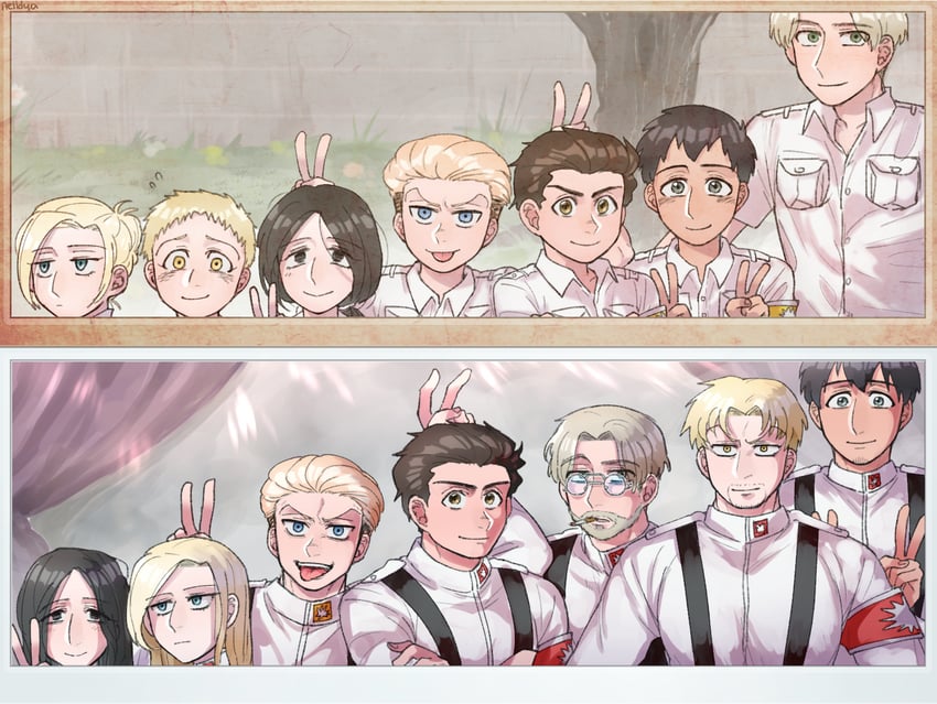 reiner braun, annie leonhart, bertolt hoover, pieck finger, porco galliard, and 2 more (shingeki no kyojin) drawn by mina_(als_dk)