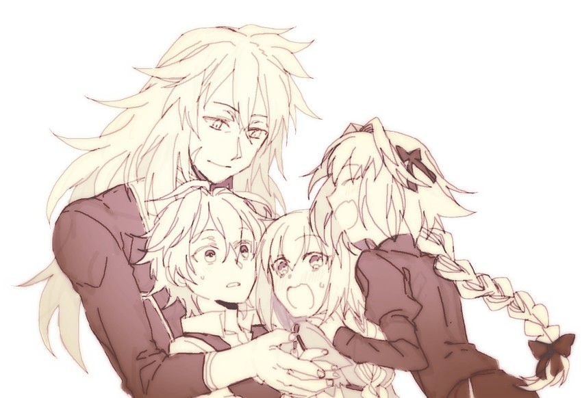 jeanne d'arc, astolfo, sieg, and siegfried (fate and 1 more) drawn by takasaki_(rock_rock)