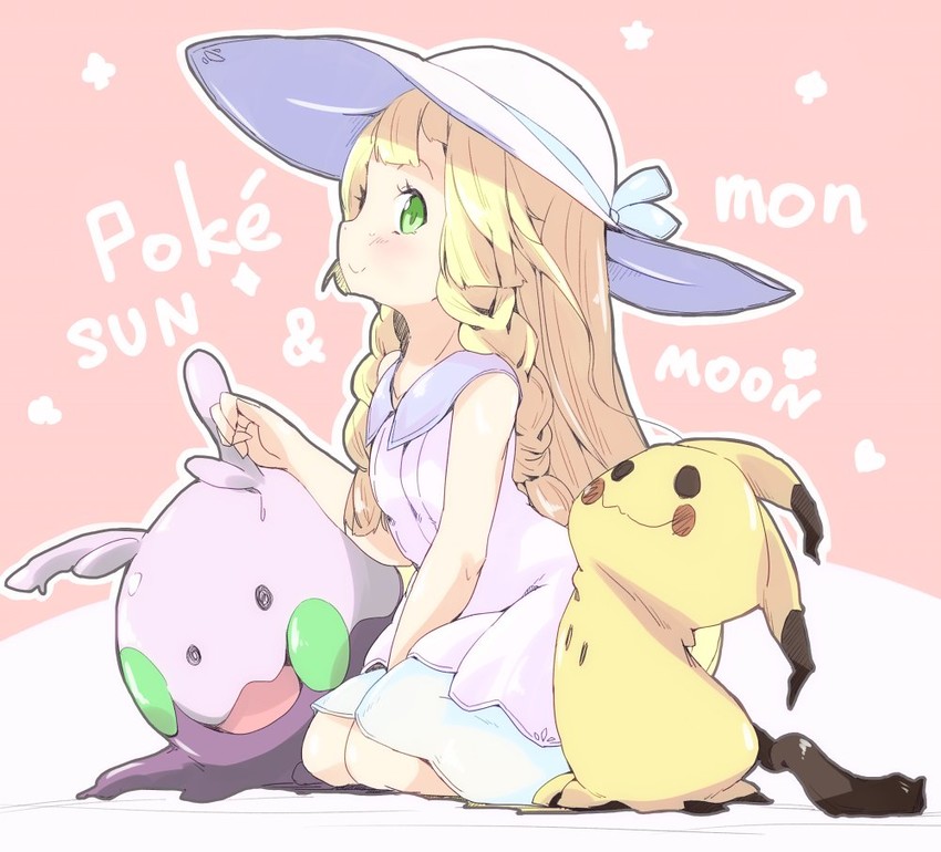 lillie, mimikyu, and goomy (pokemon and 1 more) drawn by kohaku_q