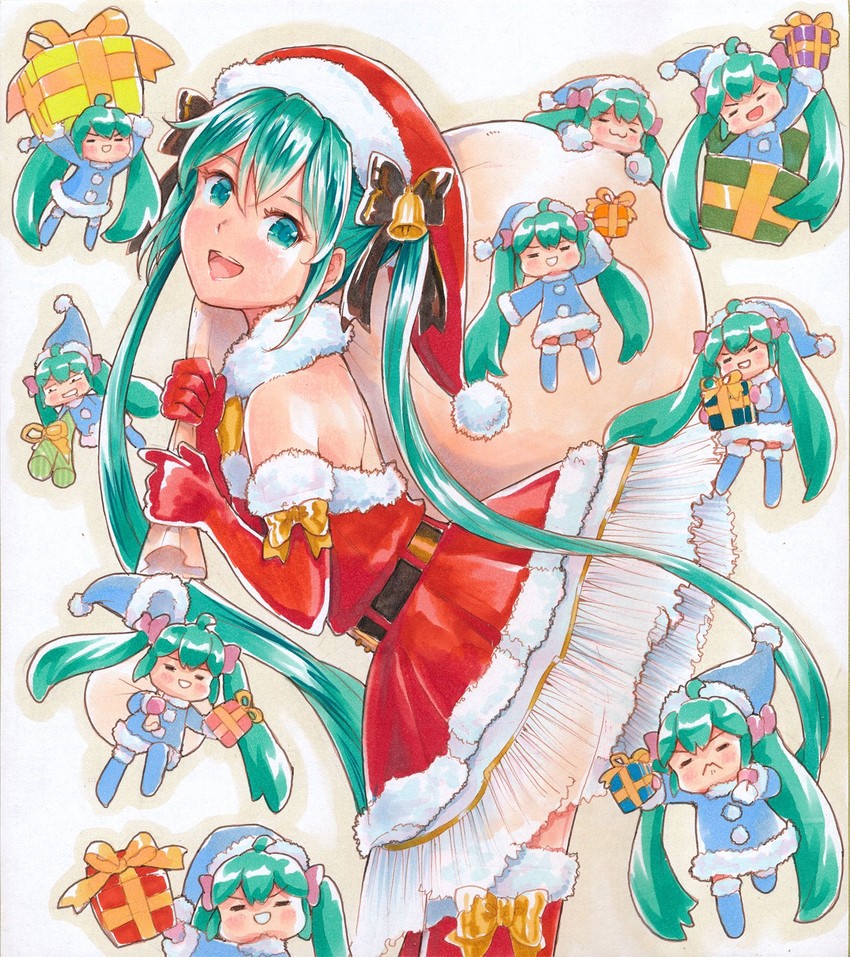 hatsune miku and chibi miku (vocaloid) drawn by mayo_riyo