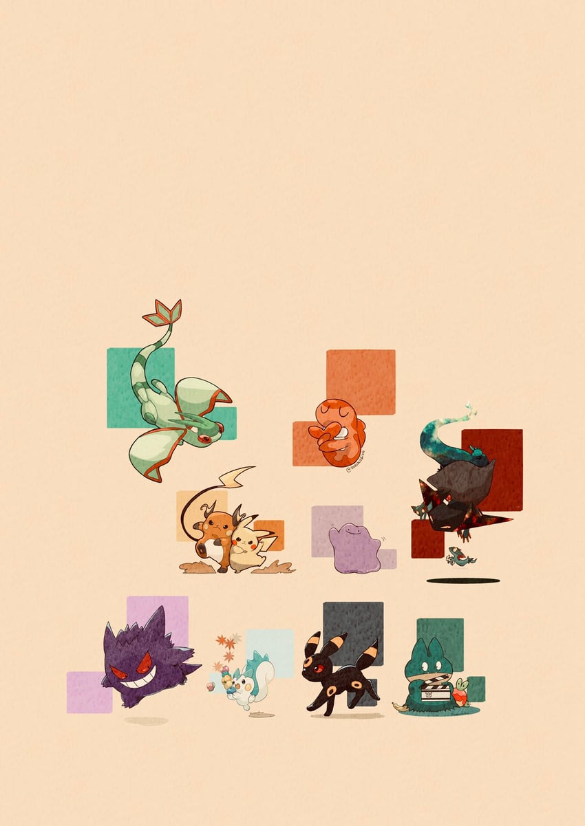 pikachu, umbreon, gengar, raichu, ditto, and 7 more (pokemon) drawn by zozozoshion