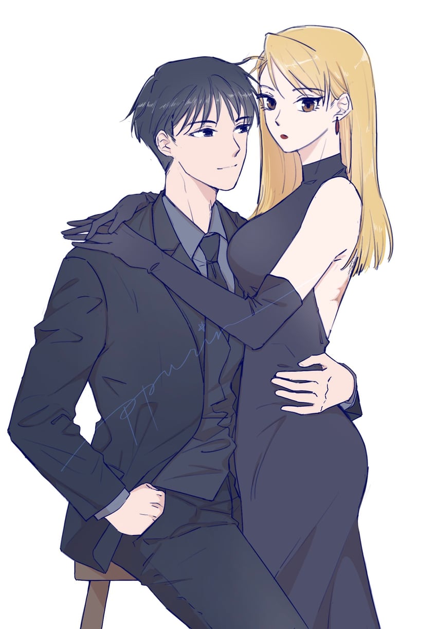 riza hawkeye and roy mustang (fullmetal alchemist) drawn by ppurin
