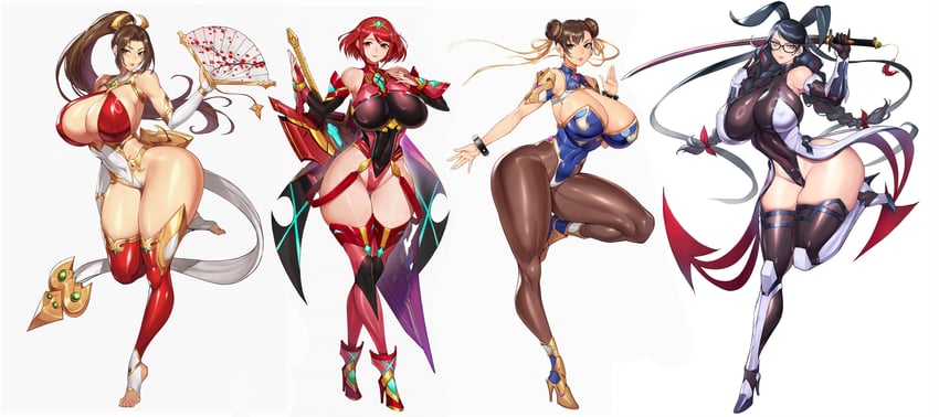 pyra, chun-li, shiranui mai, bayonetta, and mizuki shiranui (street fighter and 8 more) drawn by gurimjang