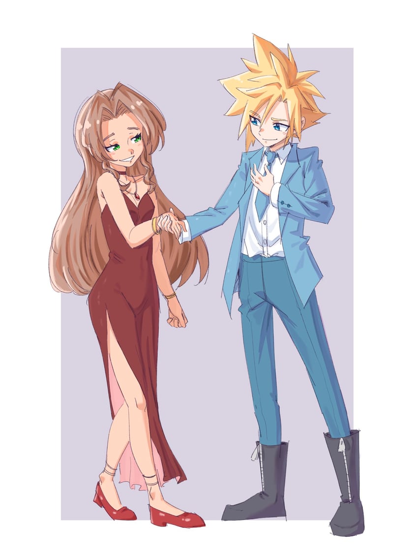 cloud strife and aerith gainsborough (final fantasy and 1 more) drawn by bervens12