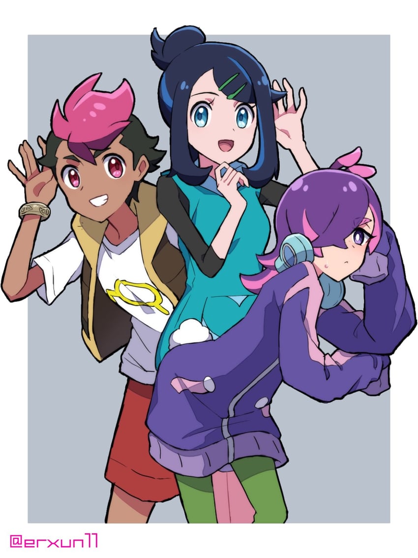 liko, dot, and roy (pokemon and 1 more) drawn by nihiro_(erxun11)