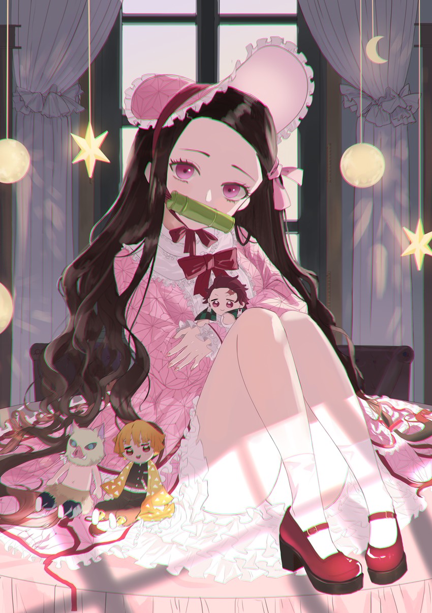 kamado nezuko, kamado tanjirou, agatsuma zenitsu, and hashibira inosuke (kimetsu no yaiba) drawn by sarina_matsumura