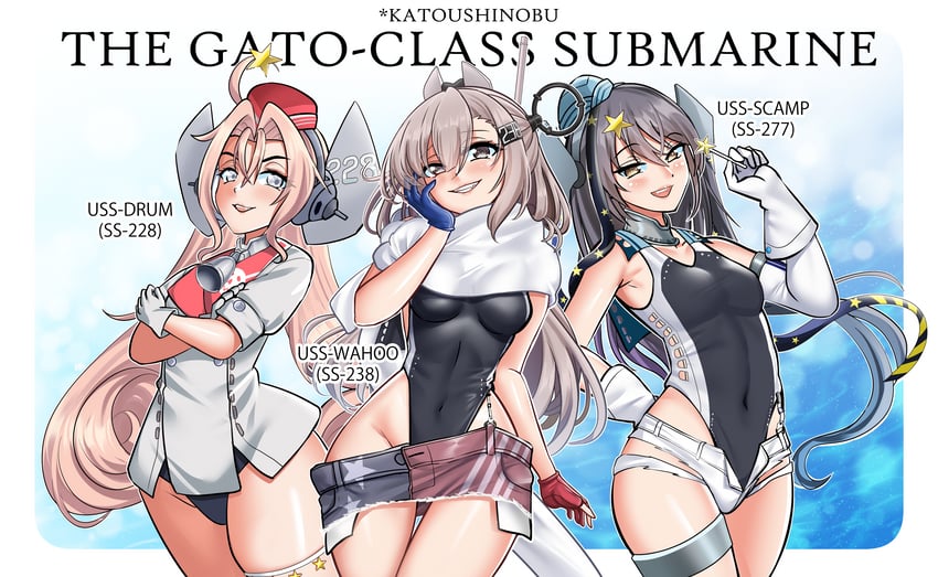 scamp, drum, and wahoo (kantai collection) drawn by katou_shinobu