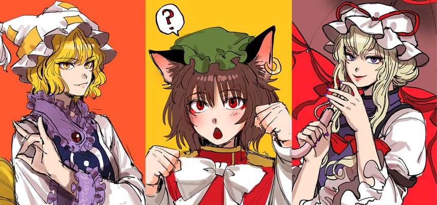 yakumo yukari, yakumo ran, and chen (touhou) drawn by kuya_(hey36253625)