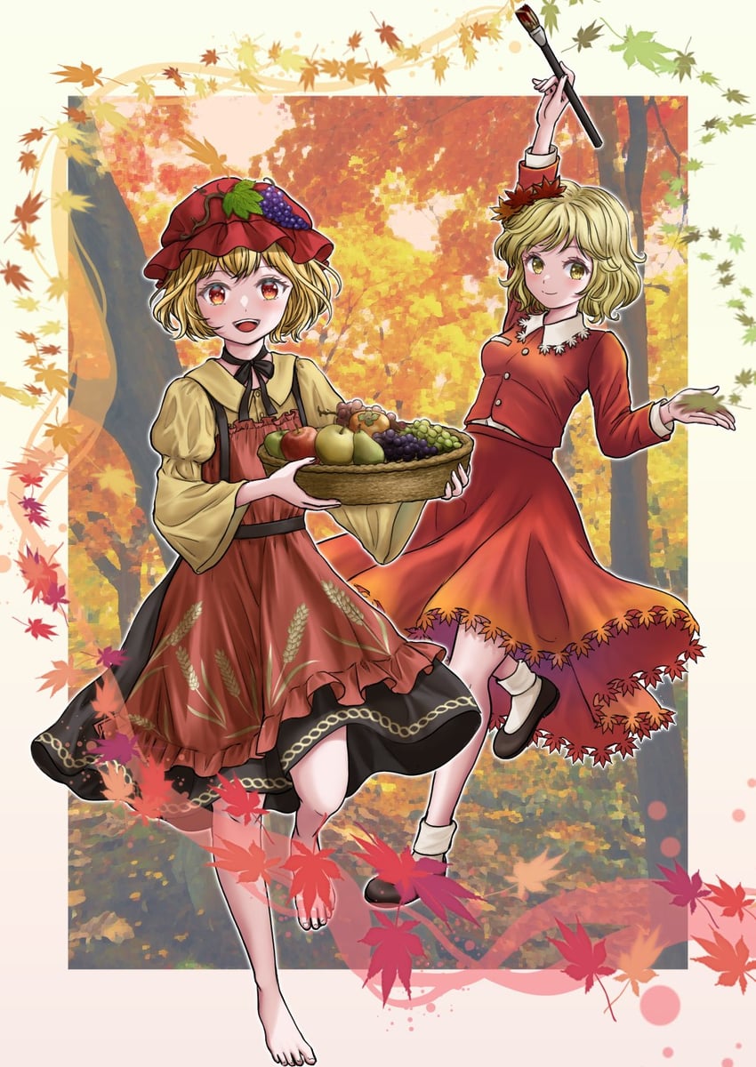 aki minoriko and aki shizuha (touhou) drawn by kyabekko