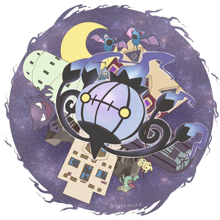 mimikyu, chandelure, haunter, dreepy, zubat, and 1 more (pokemon) drawn by user_ksmh8787