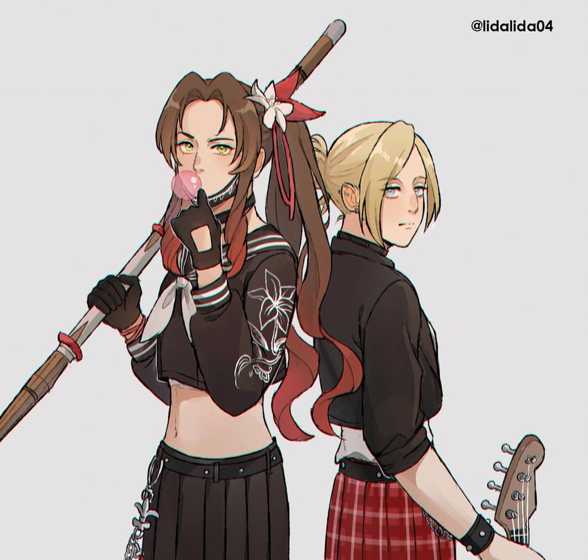 aerith gainsborough and annie leonhart (final fantasy and 4 more) drawn by lida_(lidalida04)