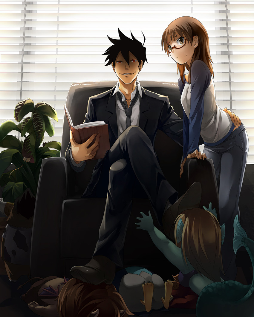 sakuma rinko, beelzebub, azazel, akutabe, moloch, and 1 more (yondemasu yo azazel-san.) drawn by kouzu_shou