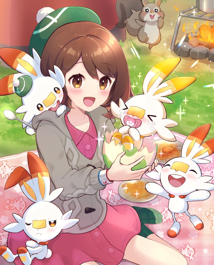 gloria, scorbunny, and skwovet (pokemon and 1 more) drawn by haru_(haruxxe)