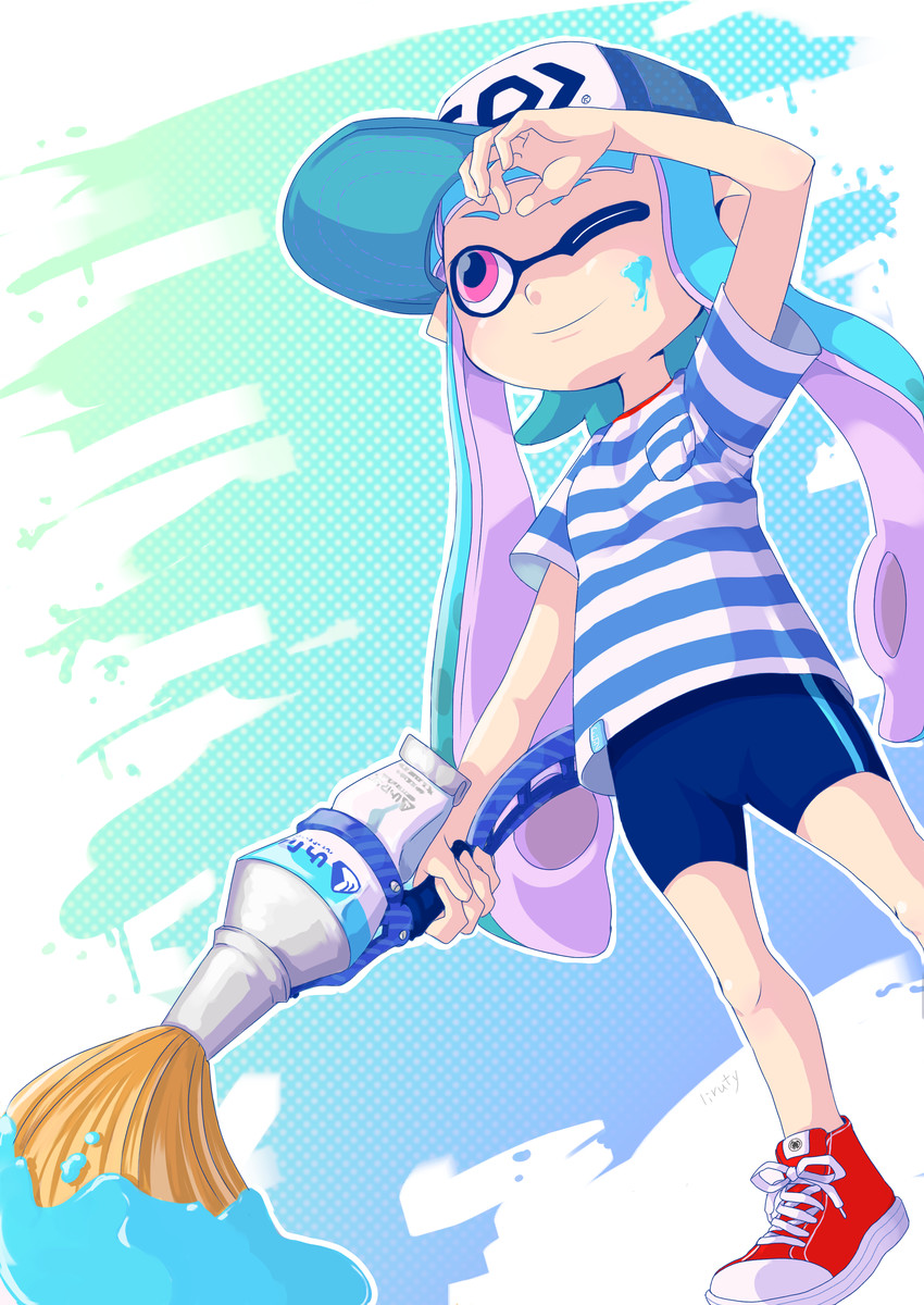 inkling player character and inkling girl (splatoon and 1 more) drawn by liruty