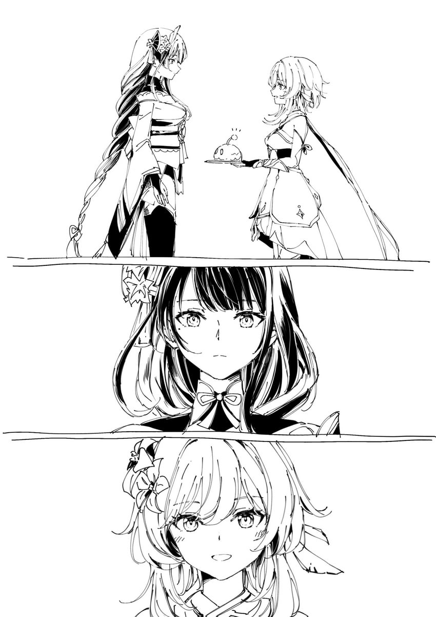 lumine, raiden shogun, and slime (genshin impact) drawn by sen_jin_chen