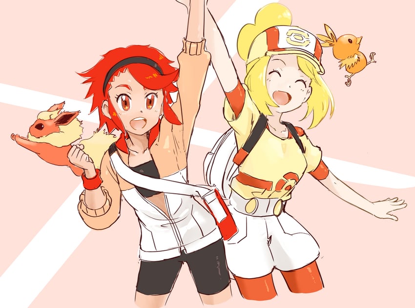 flareon, torchic, bettie, and tina (pokemon and 1 more) drawn by u4_99384295