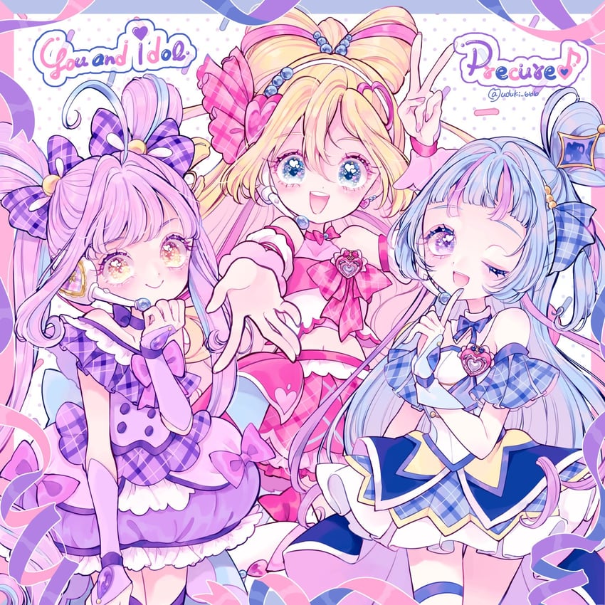 sakura uta, cure idol, shigure kokoro, aokaze nana, cure wink, and 1 more (precure and 1 more) drawn by uzuki_aki
