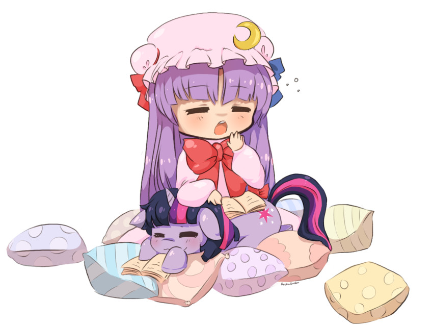 patchouli knowledge and twilight sparkle (touhou and 2 more) drawn by rockusocku