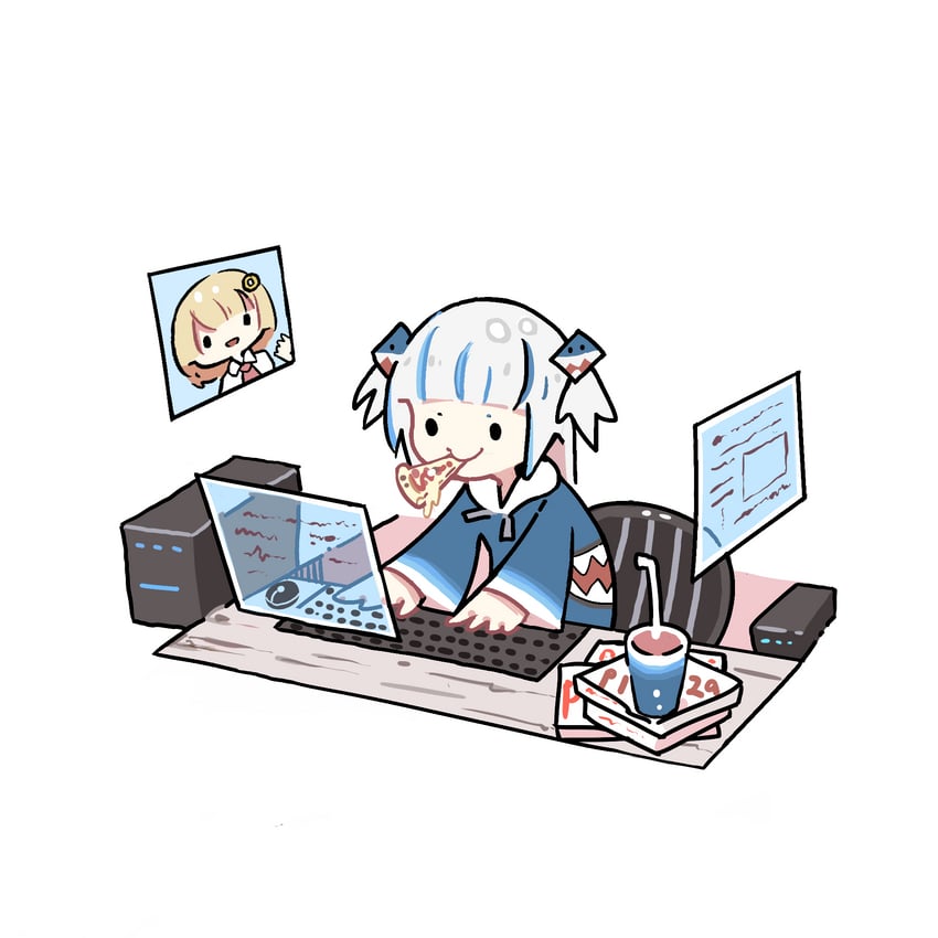 gawr gura and watson amelia (hololive and 1 more) drawn by takeru_(hashiru11275)