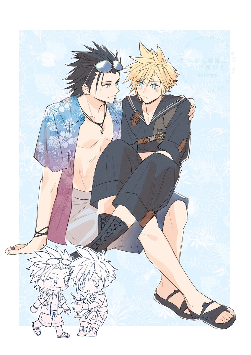 cloud strife and zack fair (final fantasy and 2 more) drawn by ktsmmi