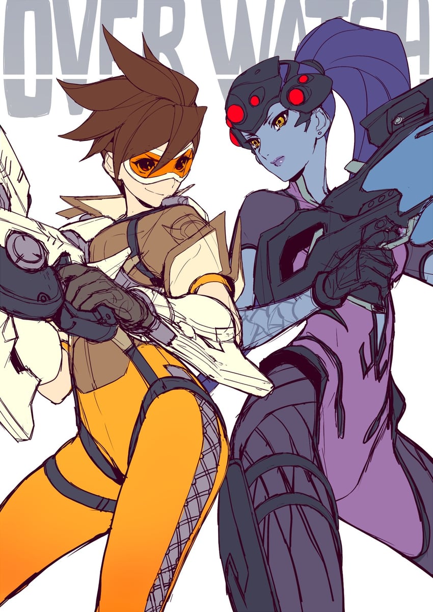 tracer and widowmaker (overwatch and 1 more) drawn by kotatsu_(g-rough)
