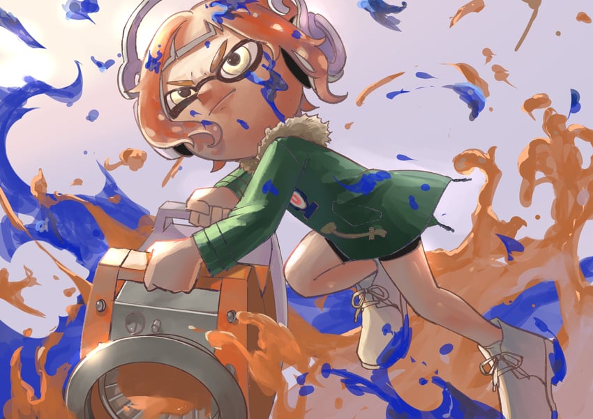 inkling player character and inkling girl (splatoon and 1 more) drawn by koyomi_yamai