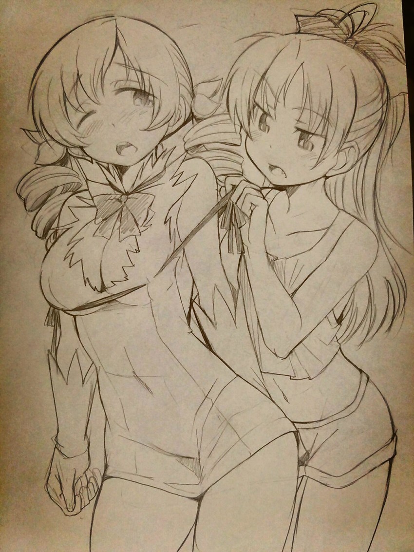sakura kyoko, tomoe mami, and hestia (mahou shoujo madoka magica and 1 more) drawn by takeshisu