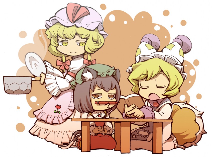 yakumo yukari, yakumo ran, and chen (touhou) drawn by hounori
