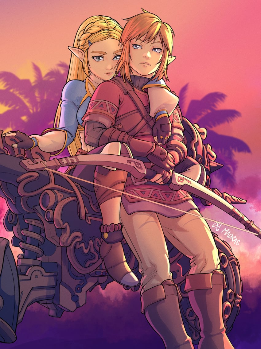 link and princess zelda (the legend of zelda and 3 more) drawn by madras_(anothermadras)