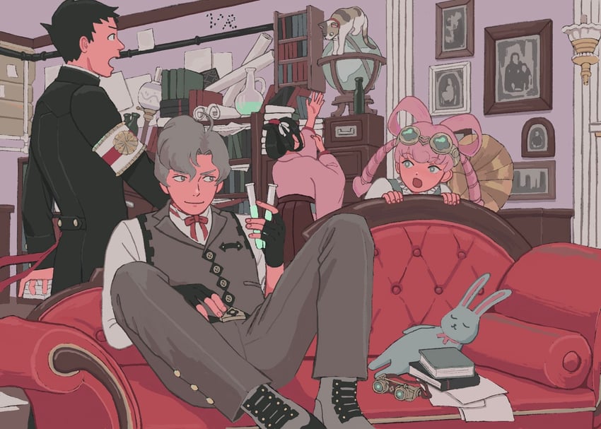 ryunosuke naruhodo, herlock sholmes, susato mikotoba, iris wilson, wagahai, and 1 more (ace attorney and 1 more) drawn by 23011620x