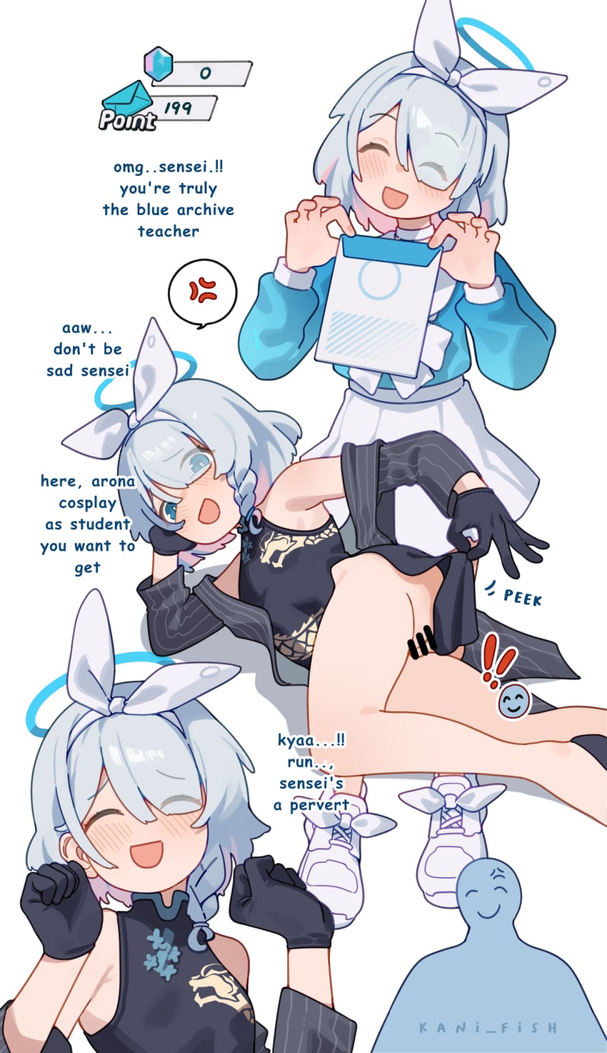 sensei, doodle sensei, kisaki, and arona (blue archive) drawn by kani_fish