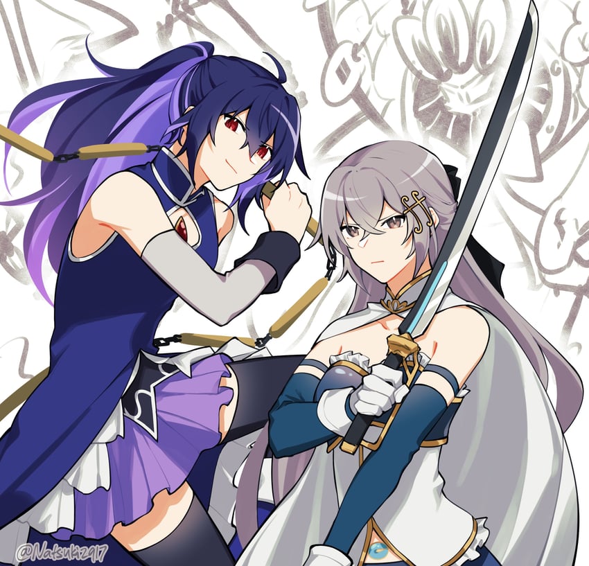 miki sayaka, sakura kyoko, bronya rand, and seele (honkai and 2 more) drawn by natsuki_(2917)