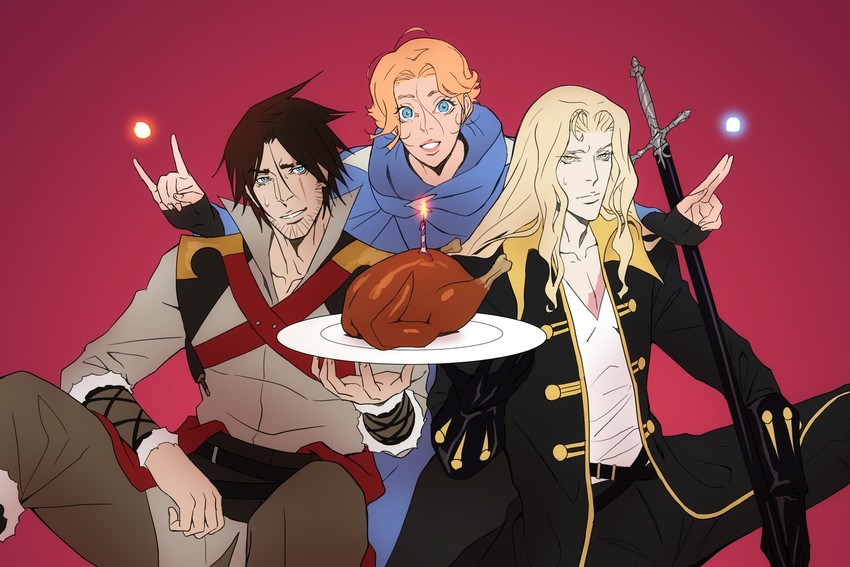 alucard, trevor c. belmont, and sypha belnades (castlevania and 1 more) drawn by samuel_deats