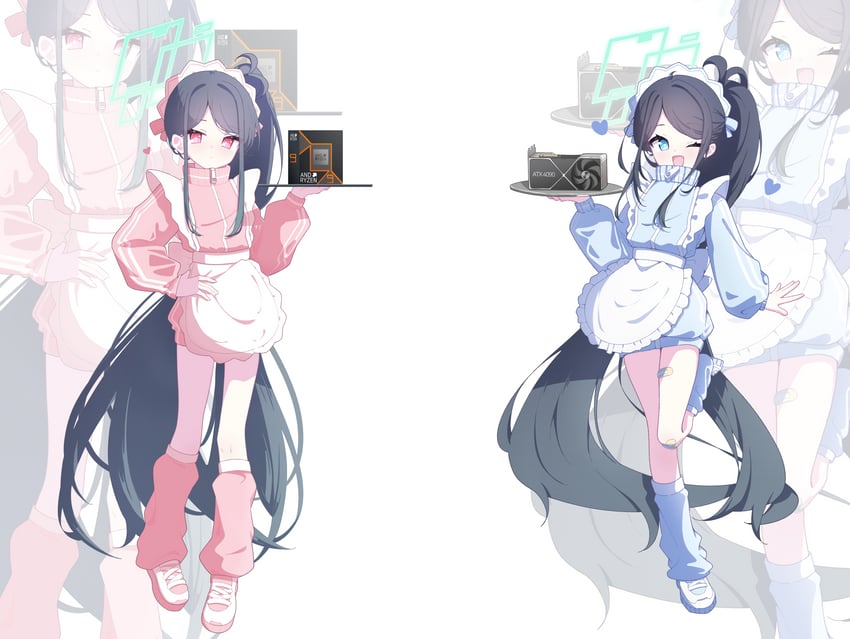 aris and kei (blue archive and 2 more) drawn by 525_woiwo