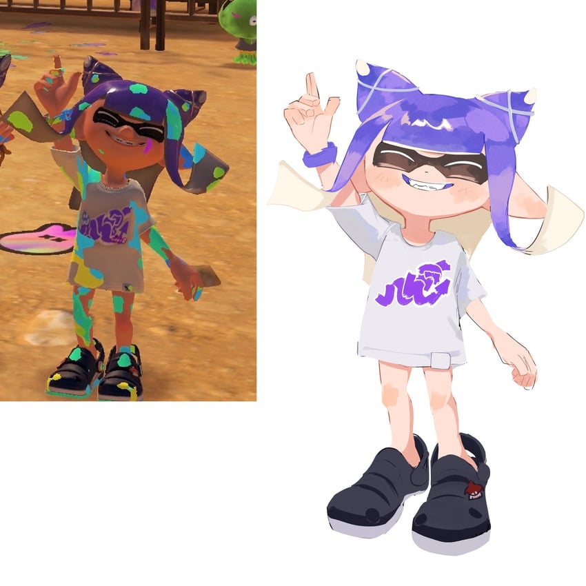 inkling player character and inkling girl (splatoon and 1 more) drawn by ramupi_122