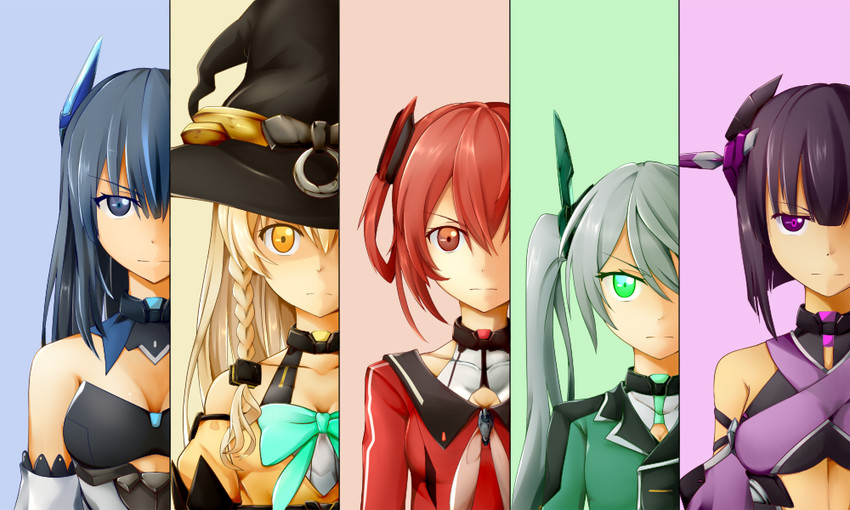 kunimasa ayami, koigasaki miyabi, gabriela lotarynska, uzuki kagura, and ose tsubame (kakuchou shoujo-kei trinary) drawn by tewo