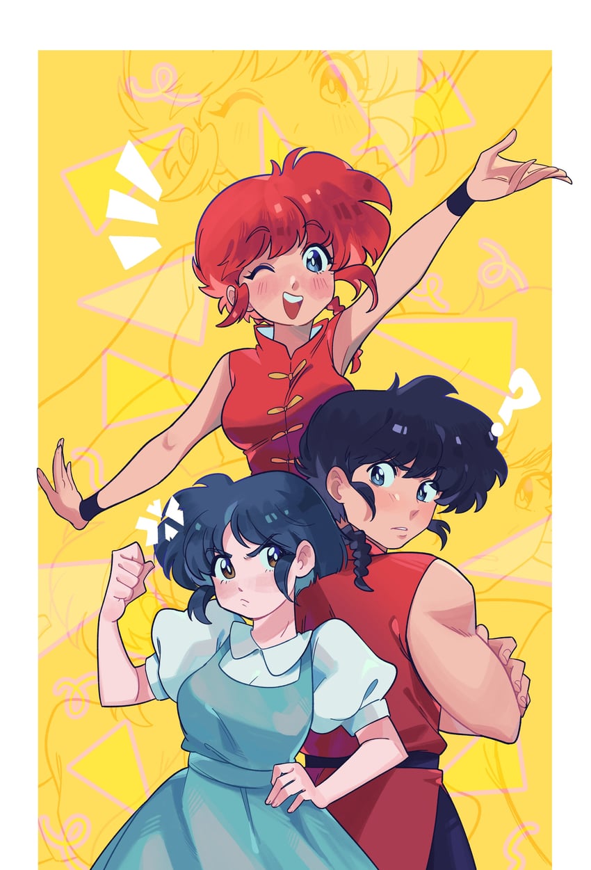 ranma-chan, saotome ranma, and tendou nabiki (ranma 1/2) drawn by ao_clover
