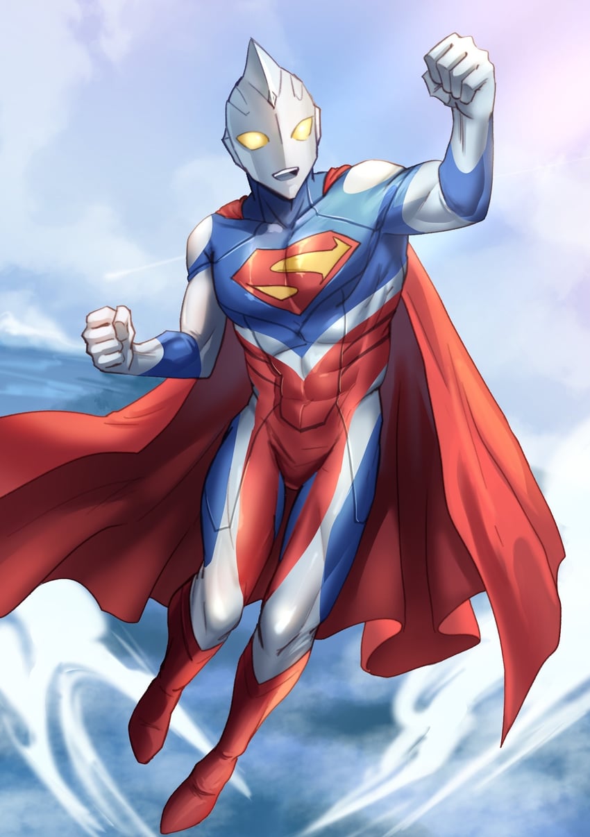superman and ultraman (dc comics and 3 more) drawn by zakurarain_(rainbowfiedmaya)