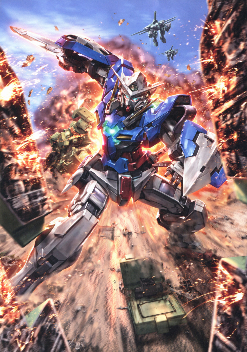 gundam exia, flag custom, and tieren (gundam and 1 more) drawn by morishita_naochika