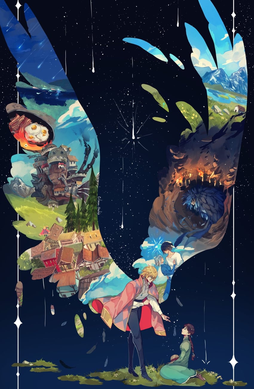 howl pendragon and sophie hatter (studio ghibli and 1 more) drawn by crimson-chains