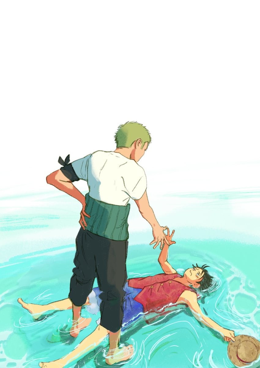 monkey d. luffy and roronoa zoro (one piece) drawn by 7nawon